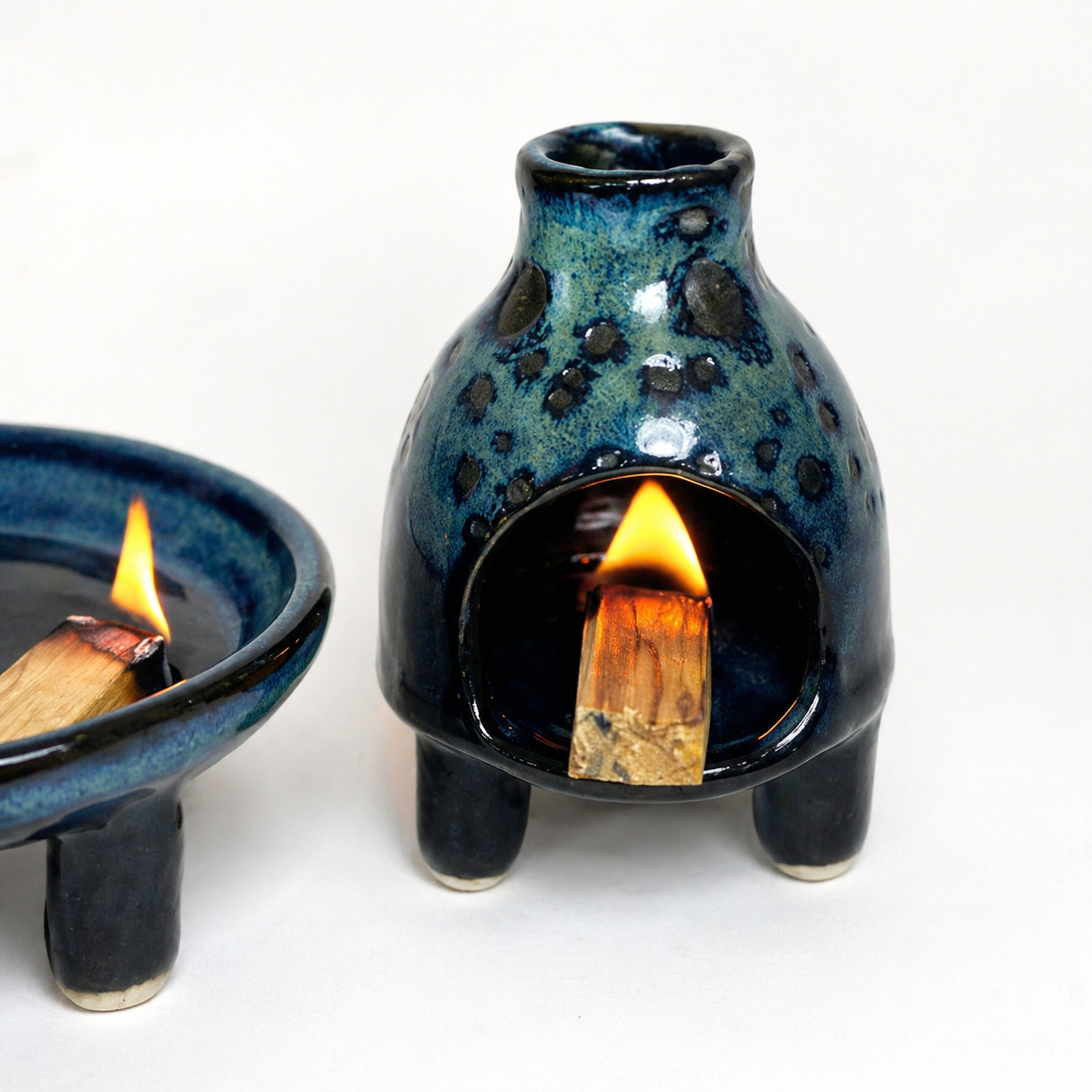 Ceramic chimnea incense burner part of an incense kitch set
